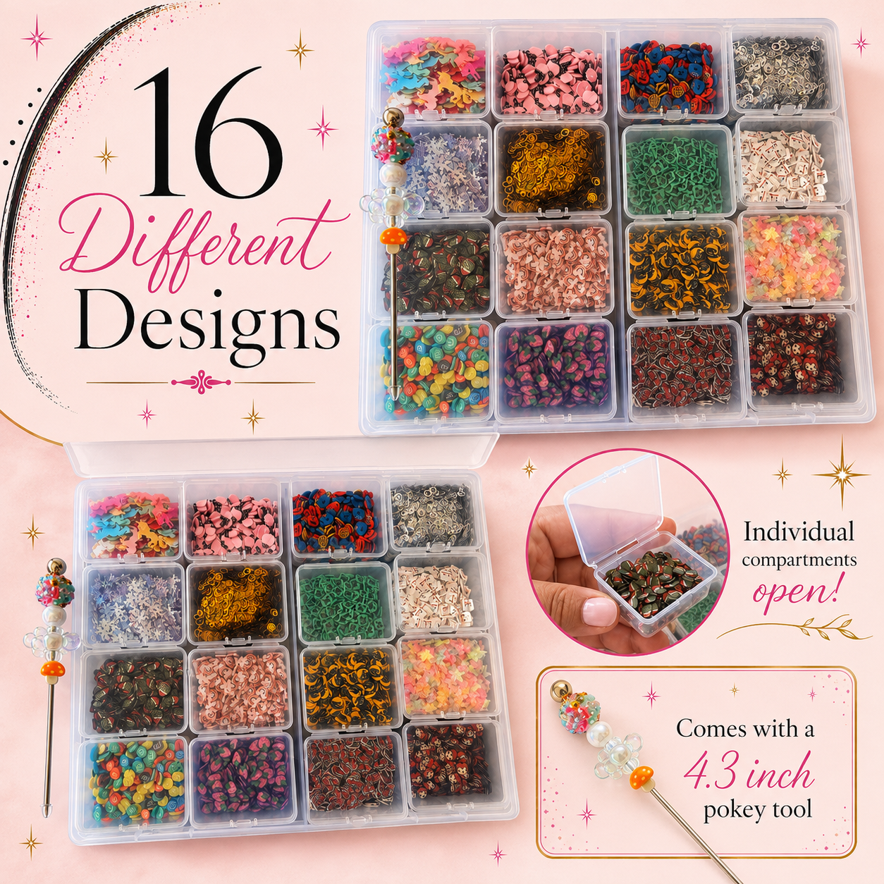 Variety pack polymer, clay, and shaped glitters￼