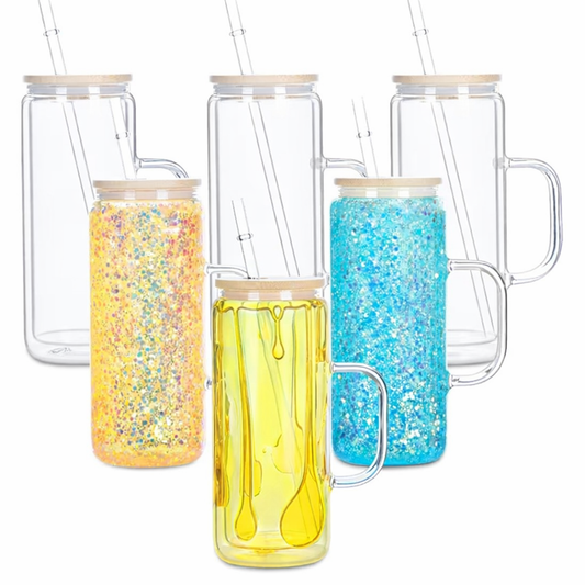 20oz glass snow-globe with handle